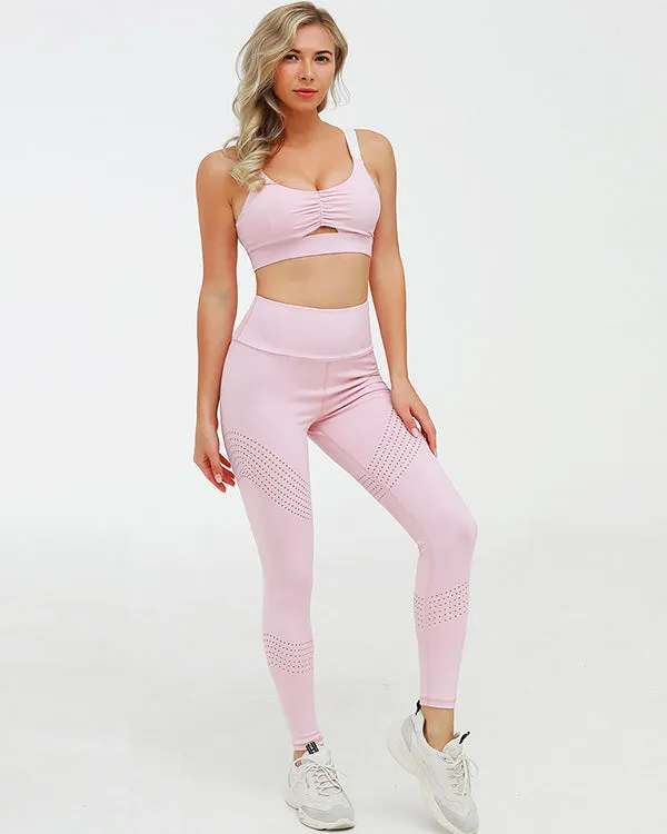 New Seamless Cut Out Sports Bra And High Waisted Leggings Gym Sets