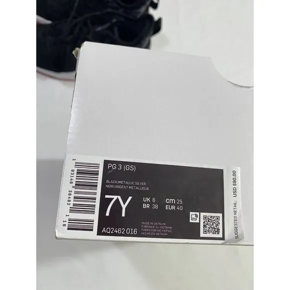 New Youth Size 7Y Black Red Nike PG 3 (GS) Basketball Shoes AQ2462 016