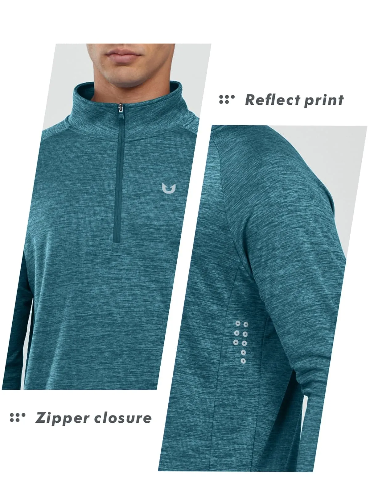 NORTHYARD Men's Running Shirt Long Sleeve Quarter Zip Pullover Moisture Wicking Quick Dry Athletic Workout Shirts Darkgreenheather
