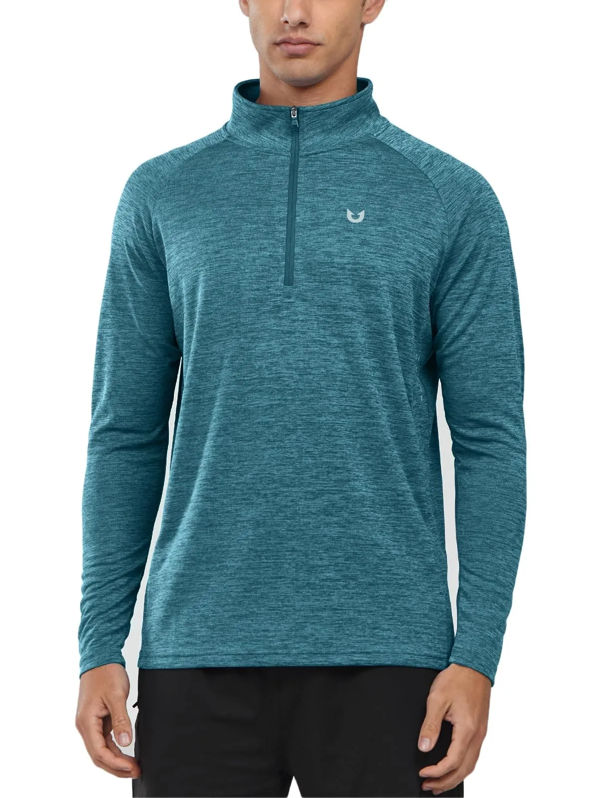 NORTHYARD Men's Running Shirt Long Sleeve Quarter Zip Pullover Moisture Wicking Quick Dry Athletic Workout Shirts Darkgreenheather