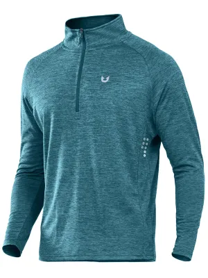 NORTHYARD Men's Running Shirt Long Sleeve Quarter Zip Pullover Moisture Wicking Quick Dry Athletic Workout Shirts Darkgreenheather