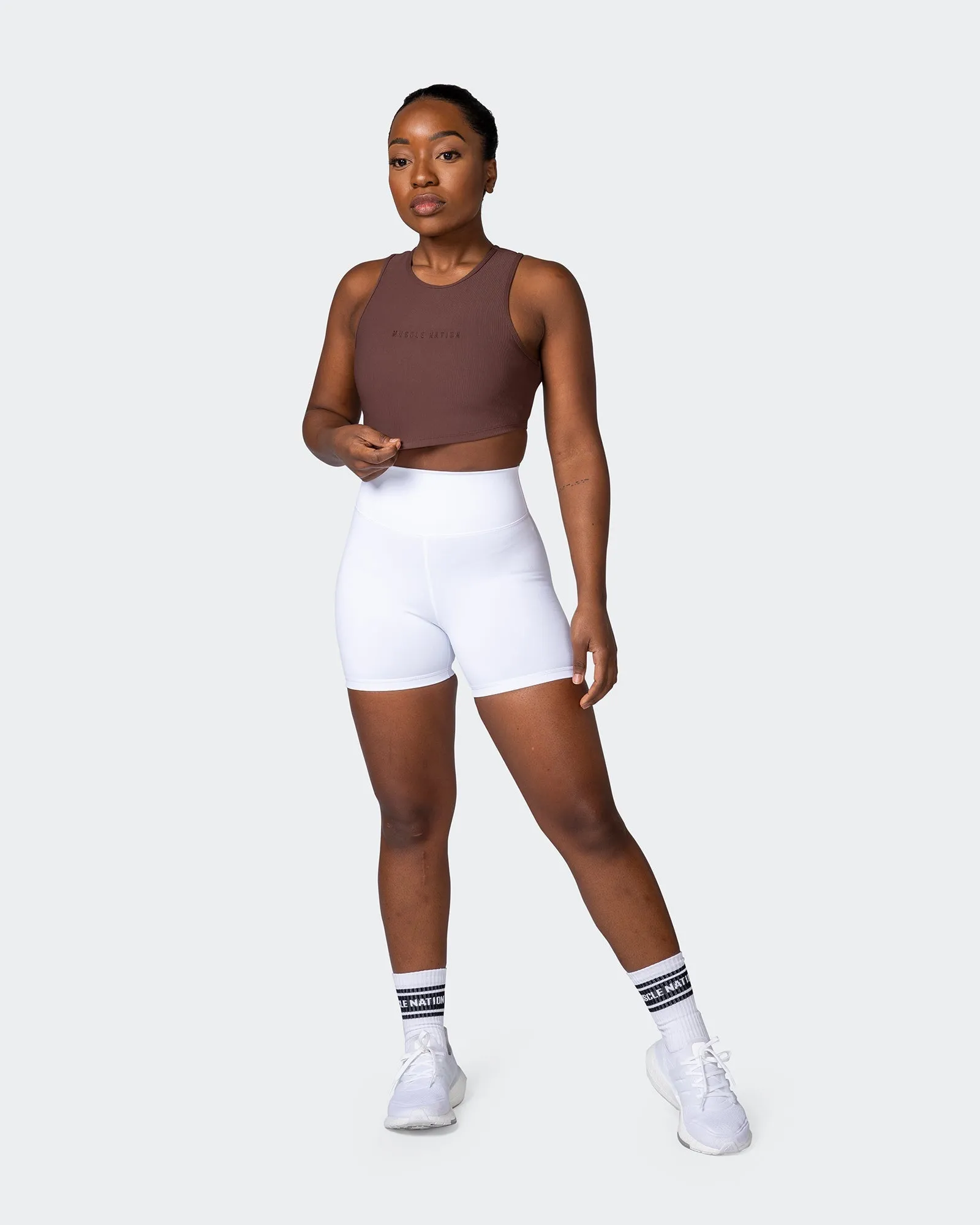 Off Duty Rib Cropped Tank - Coffee