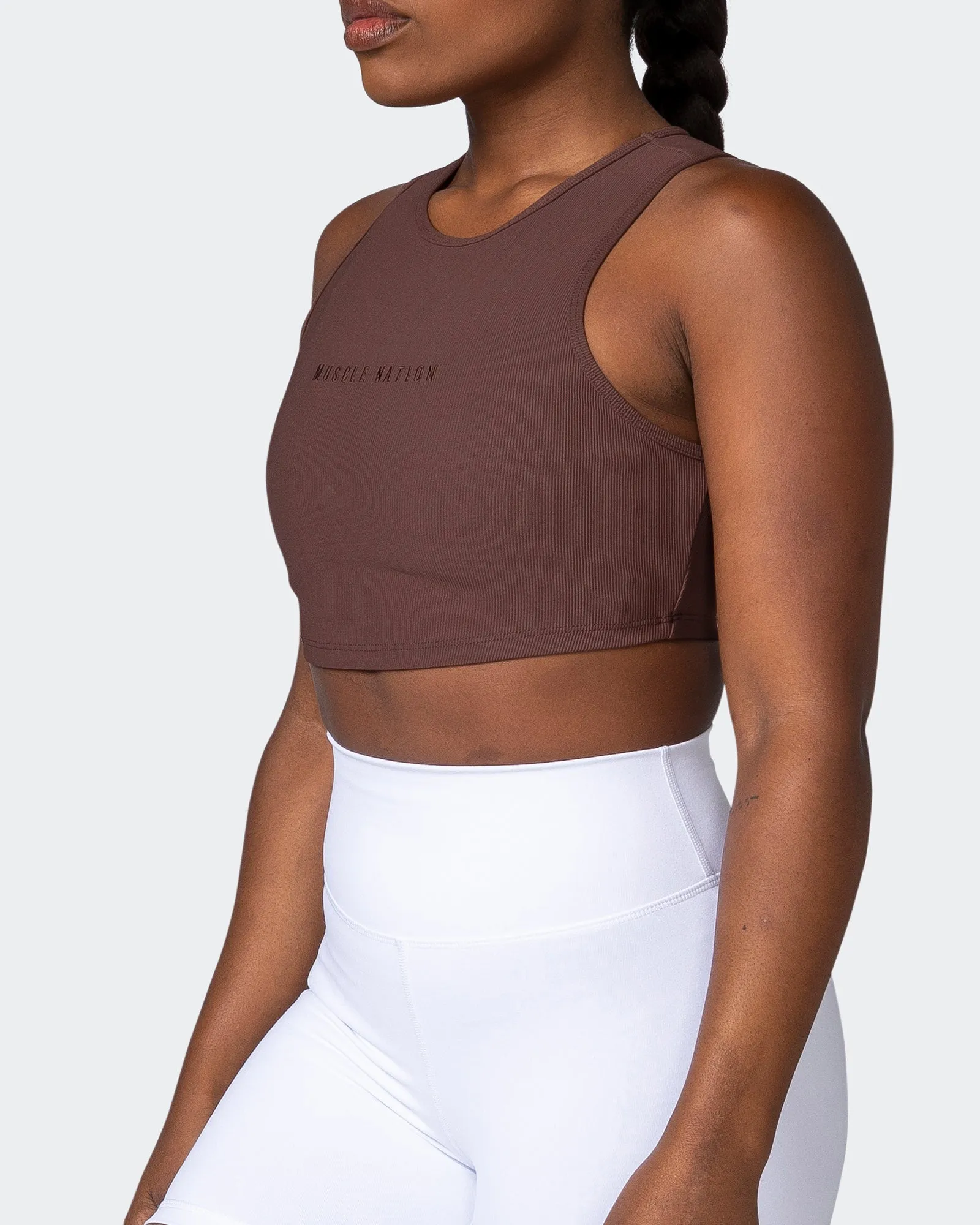 Off Duty Rib Cropped Tank - Coffee