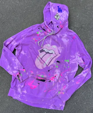 Orchid Tongue Mickey Rhinestone Paint Splatter Hoodie