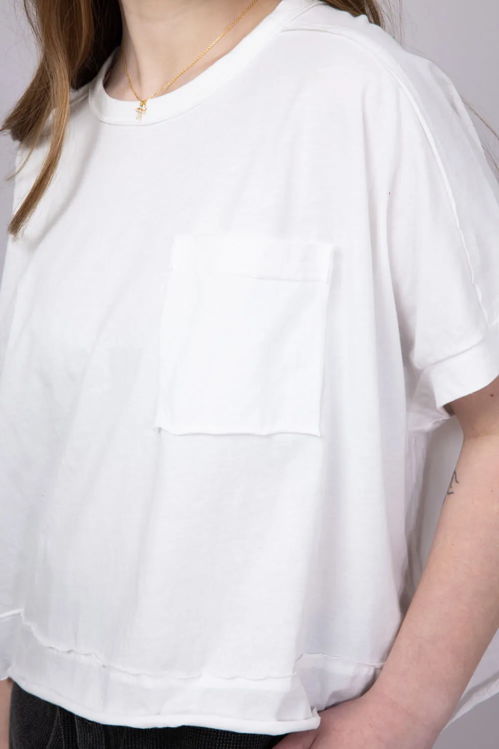 Oversized Cropped Mineral Wash Knit T-Shirt for Women in White | NT11429-WHITE