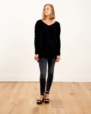 oversized cropped v-neck tunic - black