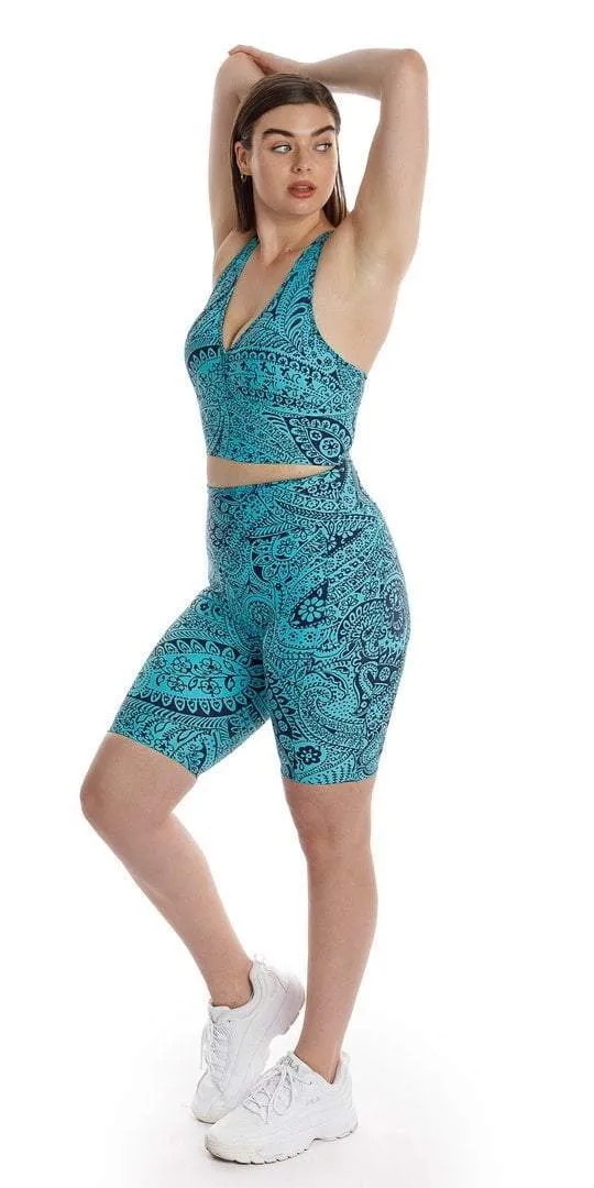 Paisley Tide Eco Biker Shorts with Pockets