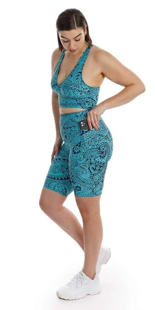Paisley Tide Eco Biker Shorts with Pockets