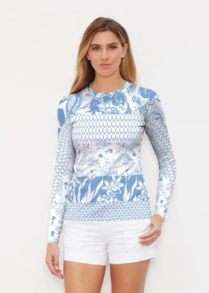 Patchwork Blue (7902) ~ Long Sleeve Rash Guard