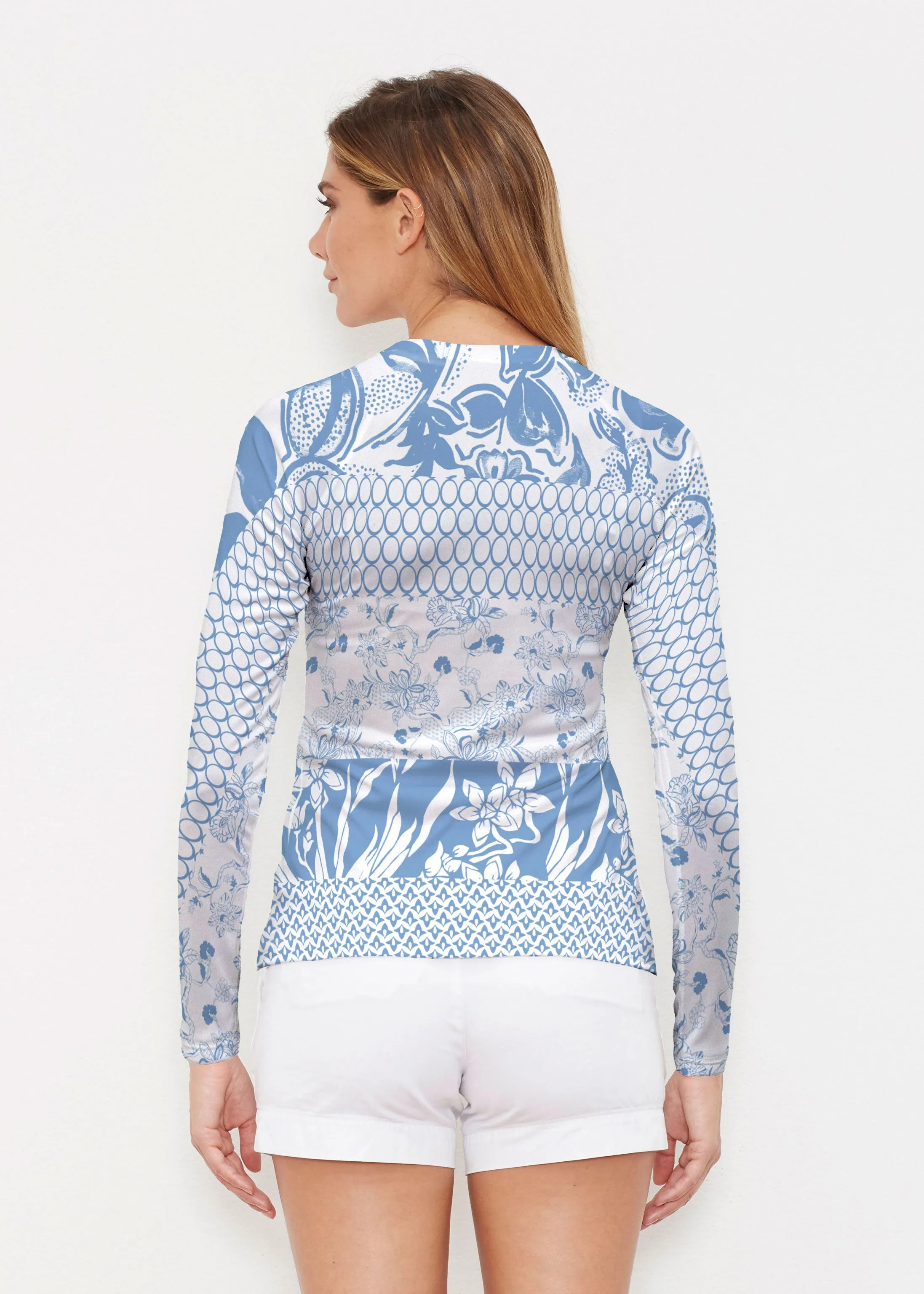 Patchwork Blue (7902) ~ Long Sleeve Rash Guard