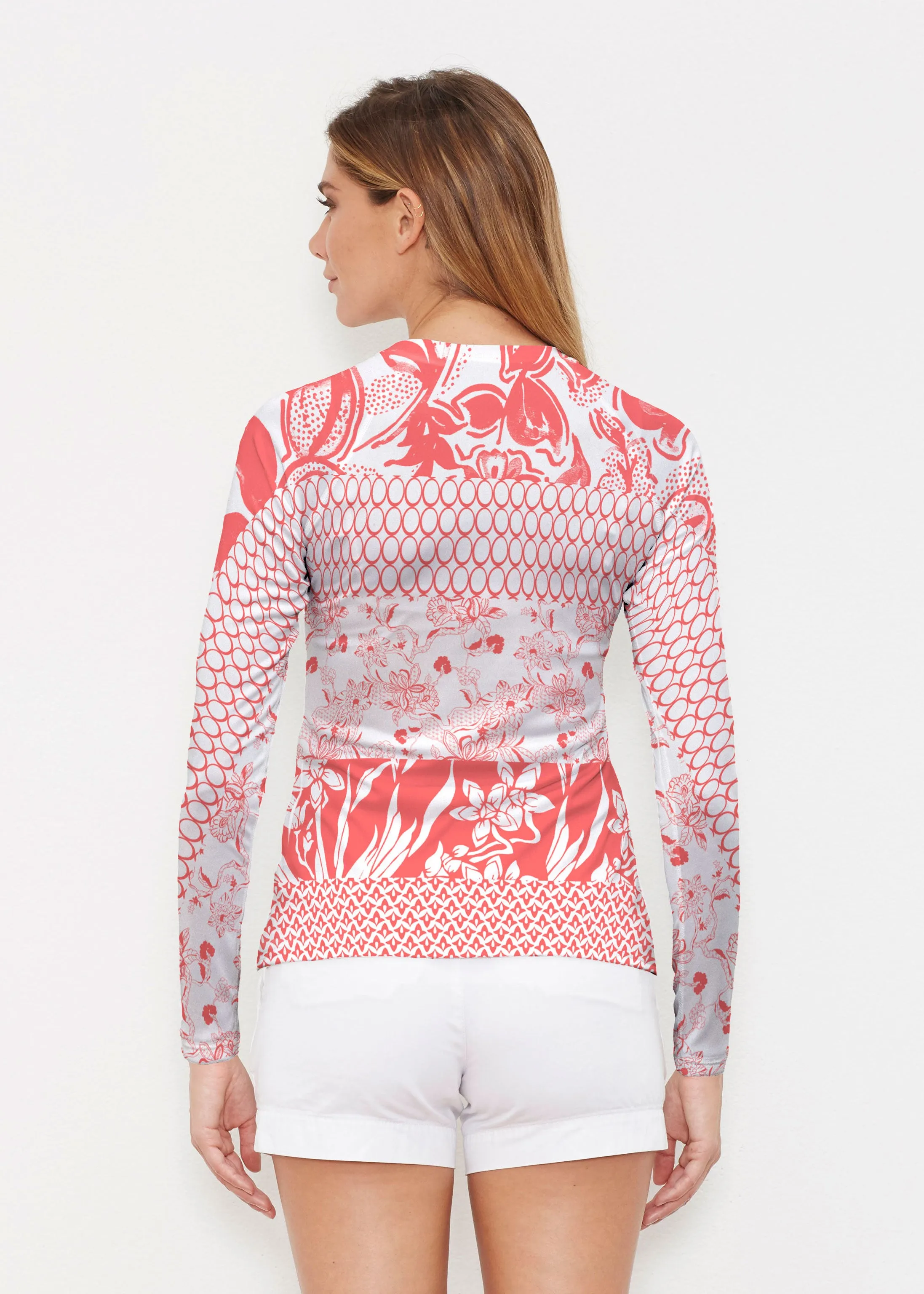Patchwork Coral (7900) ~ Long Sleeve Rash Guard