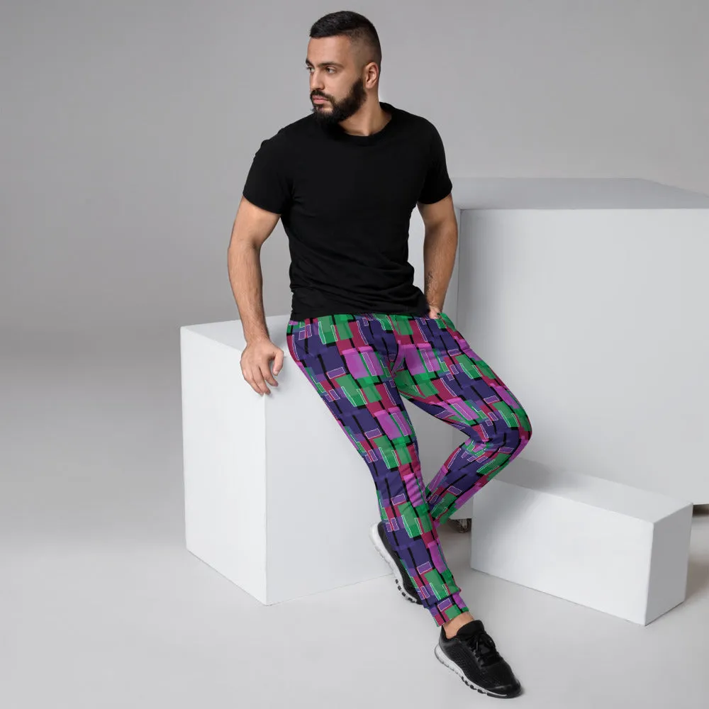 Patterned Men's Joggers | Purple | Mid Century Geometric