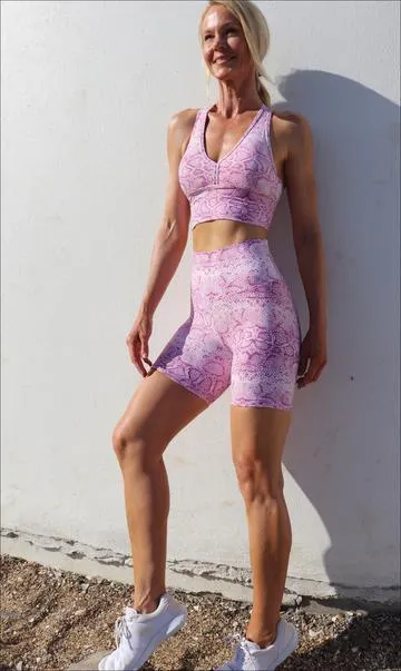 Pink Snake Eco Scrunch Bum Midi Shorts