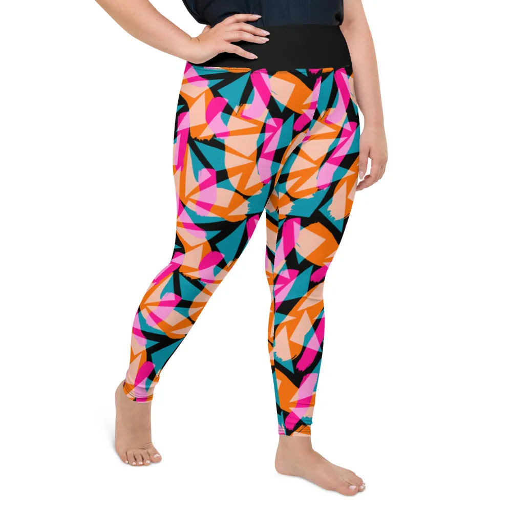 Plus Size Leggings, Geometric Memphis Shadows
