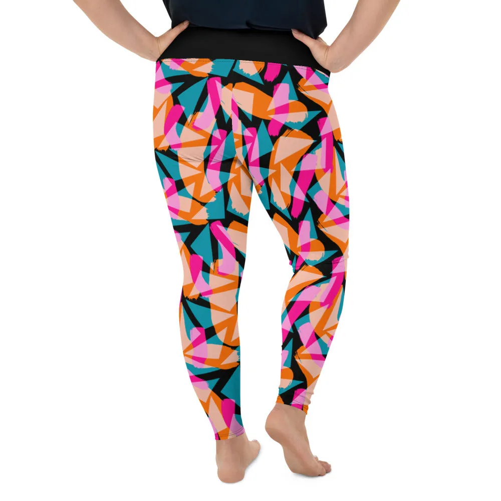 Plus Size Leggings, Geometric Memphis Shadows
