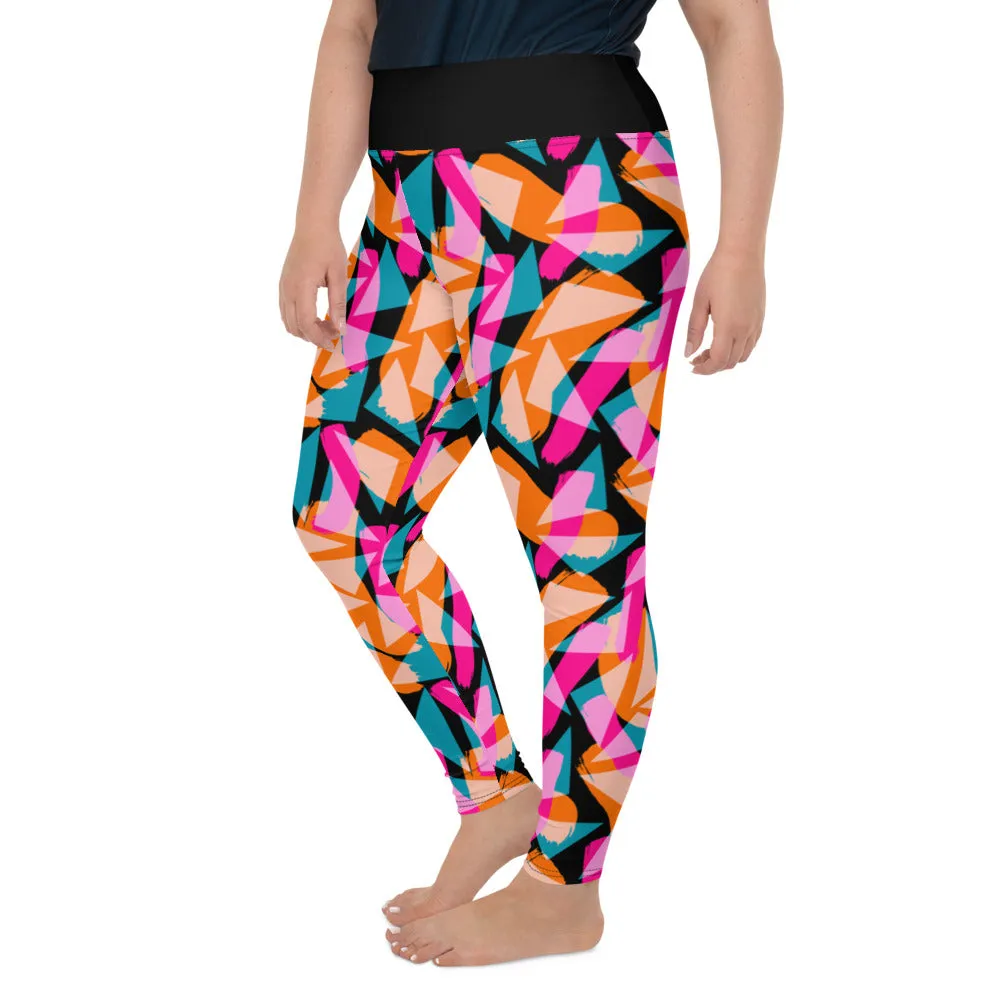 Plus Size Leggings, Geometric Memphis Shadows