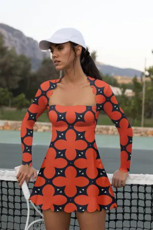 Power Petal Long-Sleeve Court Dress – Coral Impact