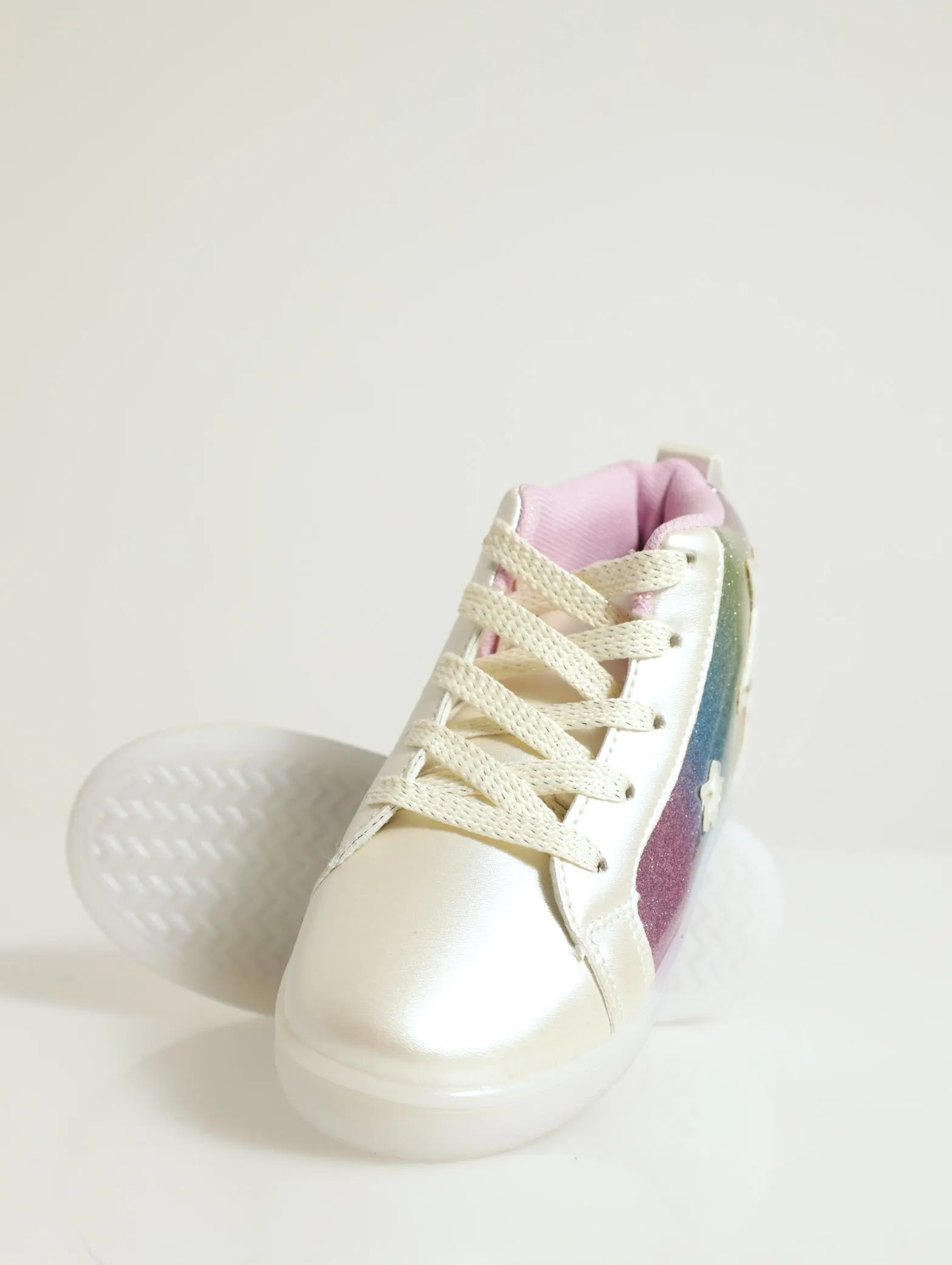 Pre-Girls Rainbow Uni Light Up Hi-Top Sneaker - White