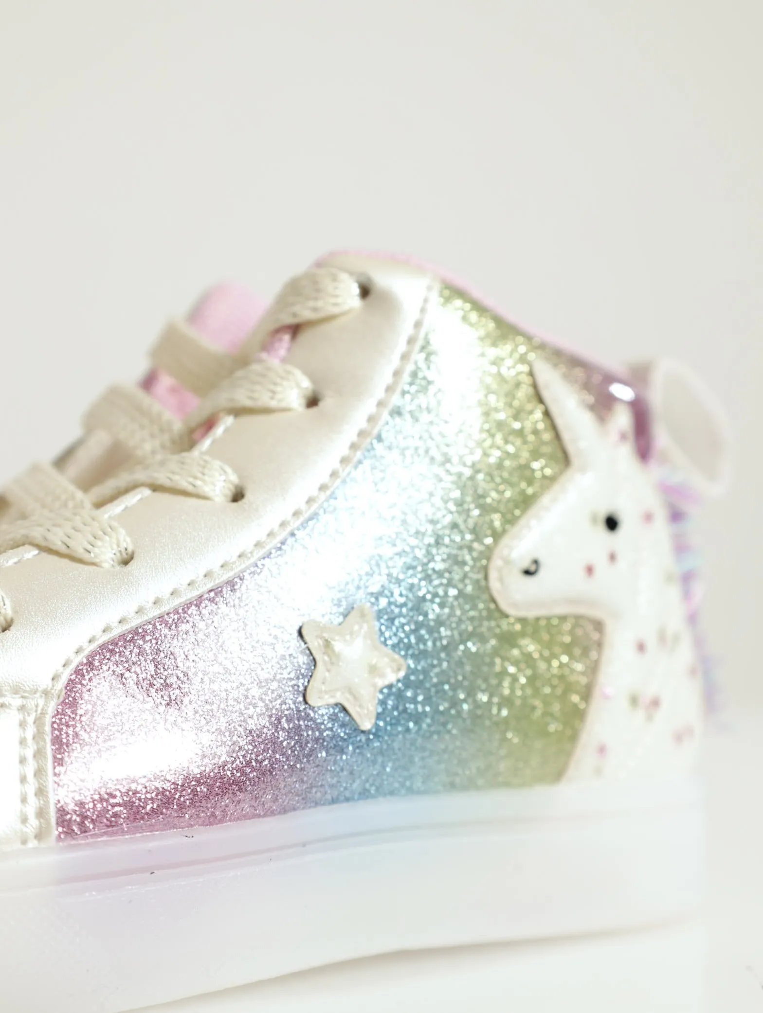 Pre-Girls Rainbow Uni Light Up Hi-Top Sneaker - White