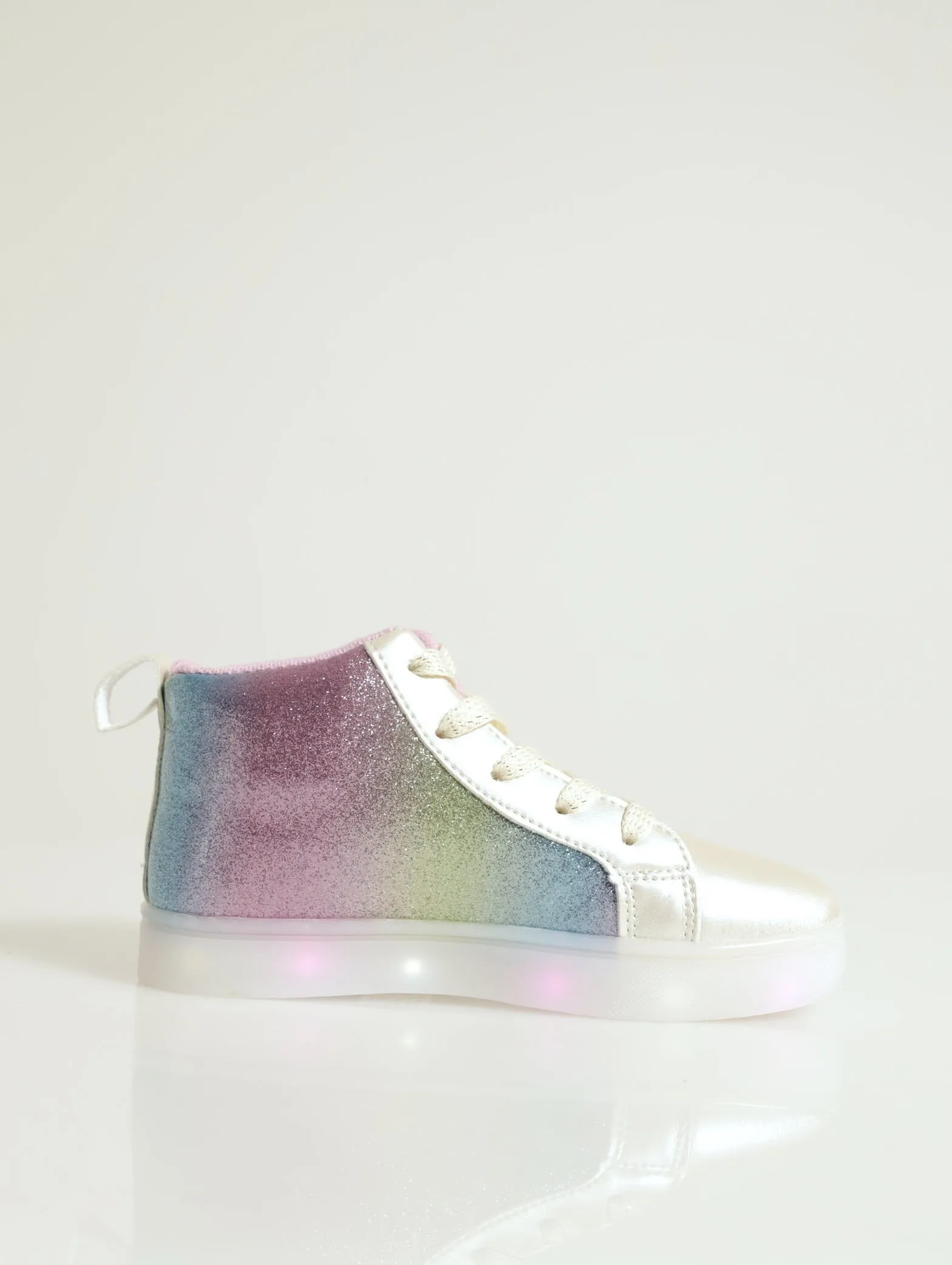 Pre-Girls Rainbow Uni Light Up Hi-Top Sneaker - White