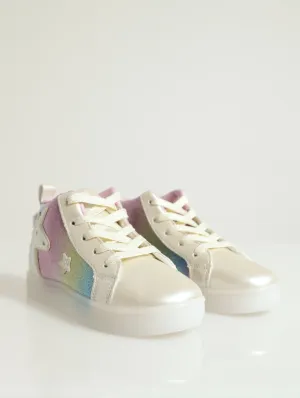 Pre-Girls Rainbow Uni Light Up Hi-Top Sneaker - White