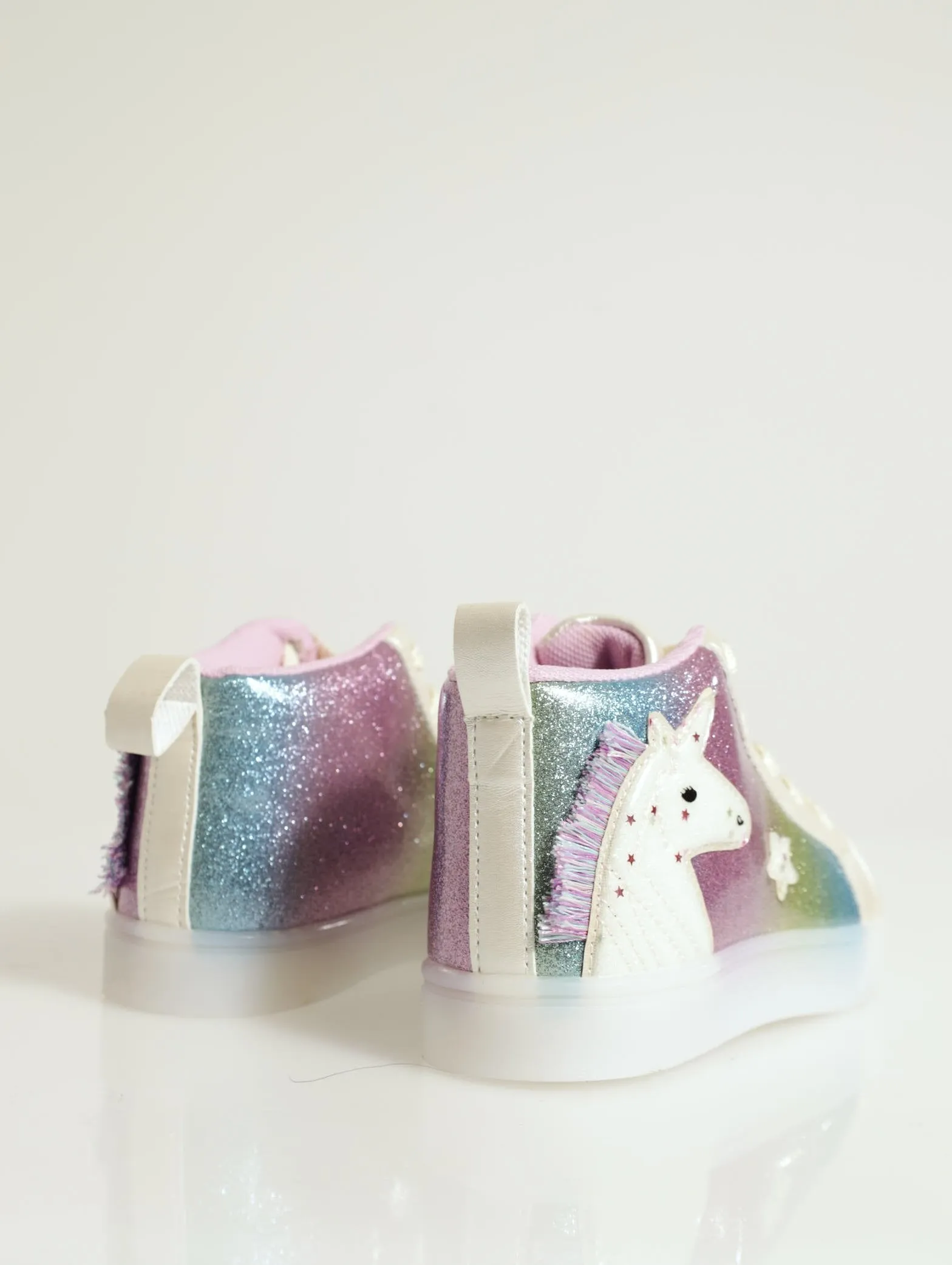 Pre-Girls Rainbow Uni Light Up Hi-Top Sneaker - White