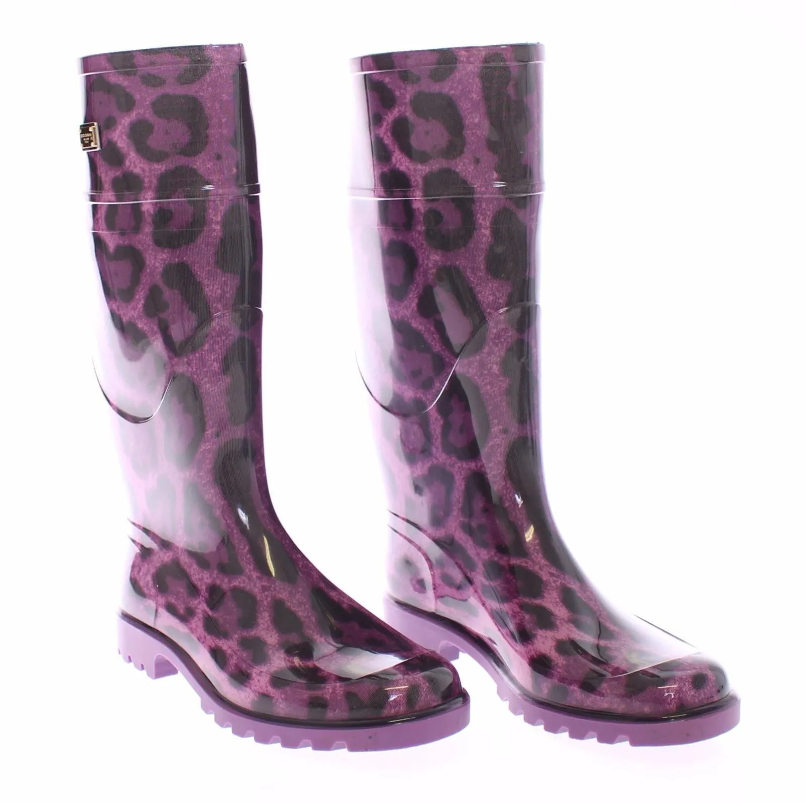 Purple Leopard Rubber Rain Boots Shoes Stivali