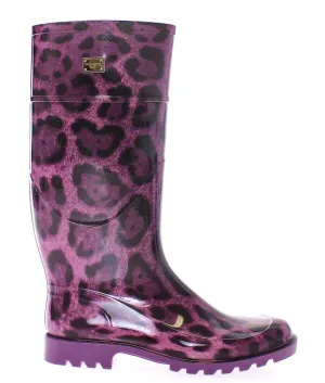 Purple Leopard Rubber Rain Boots Shoes Stivali