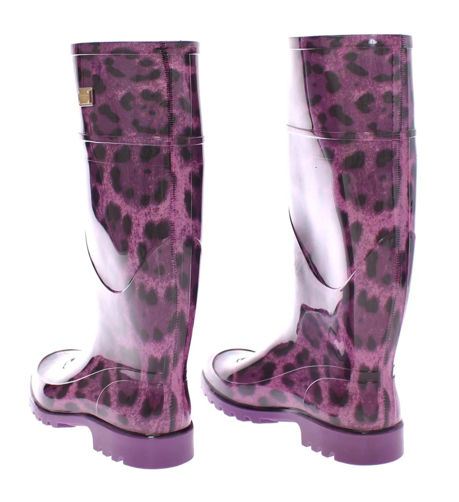 Purple Leopard Rubber Rain Boots Shoes Stivali