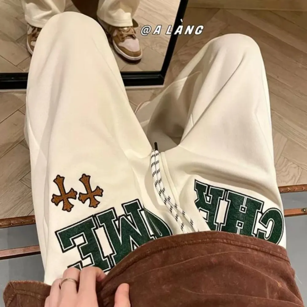 "Loose Letter Embroidered Straight" Sweatpants