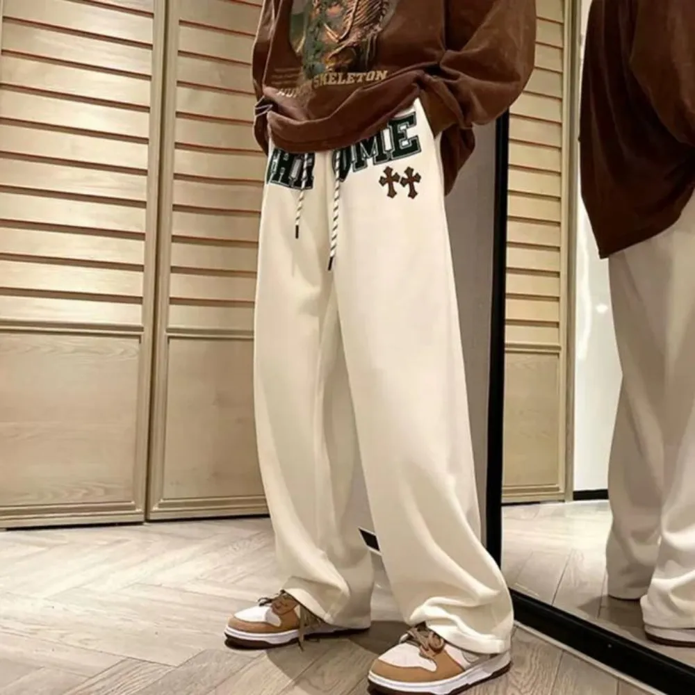 "Loose Letter Embroidered Straight" Sweatpants