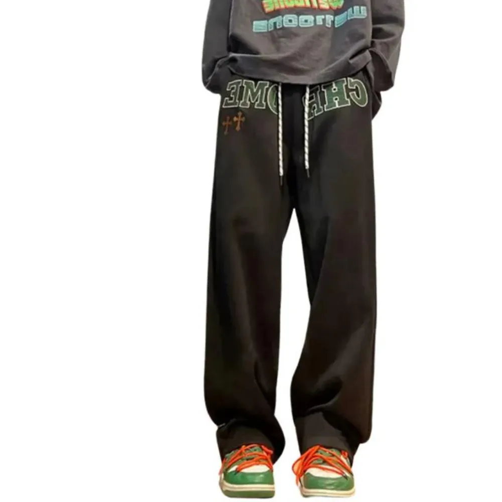 "Loose Letter Embroidered Straight" Sweatpants