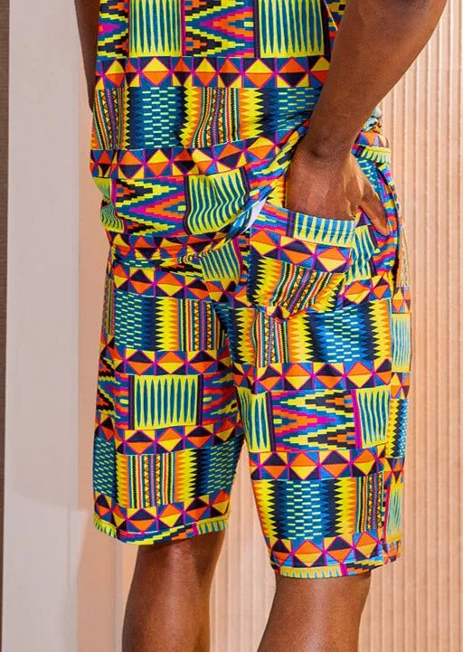 Raimi Men's African Print Sweatshorts (Canary Yellow Kente) - Clearance