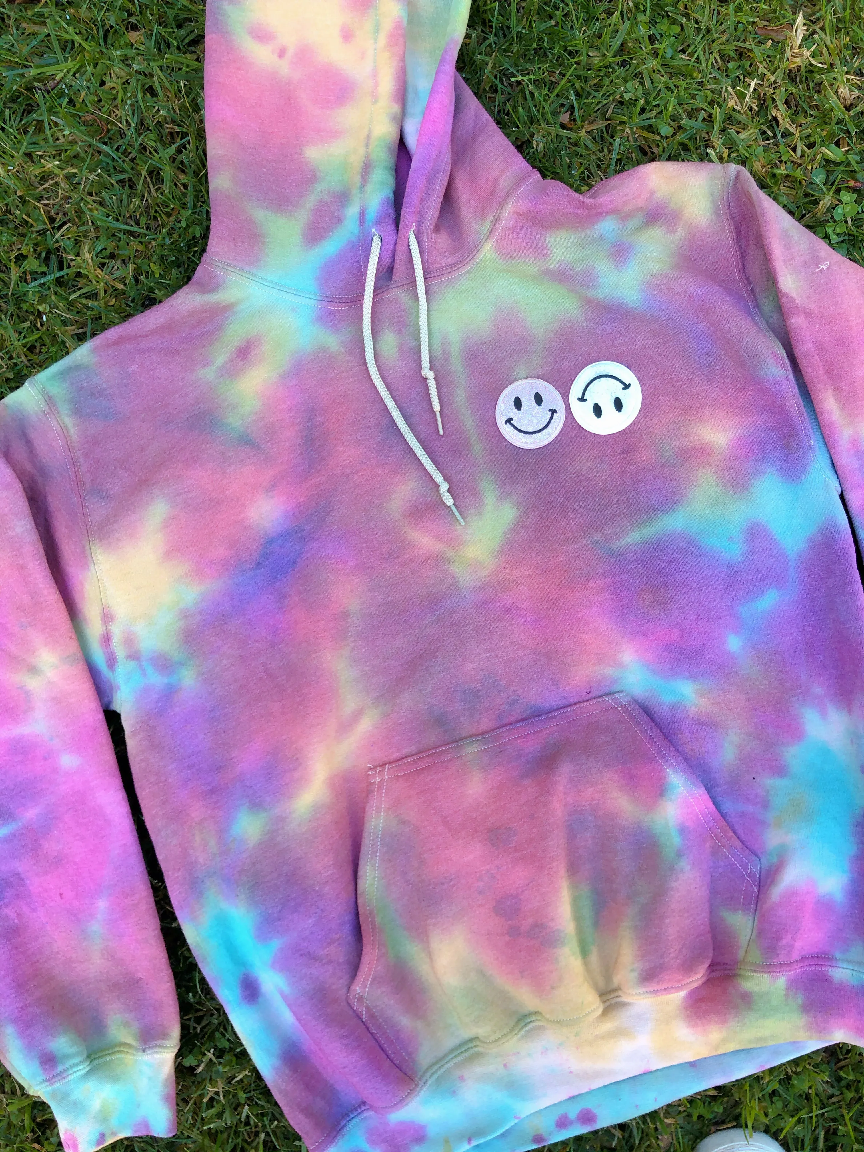 Rainbow Smiley Patch Tie Dye Hoodie
