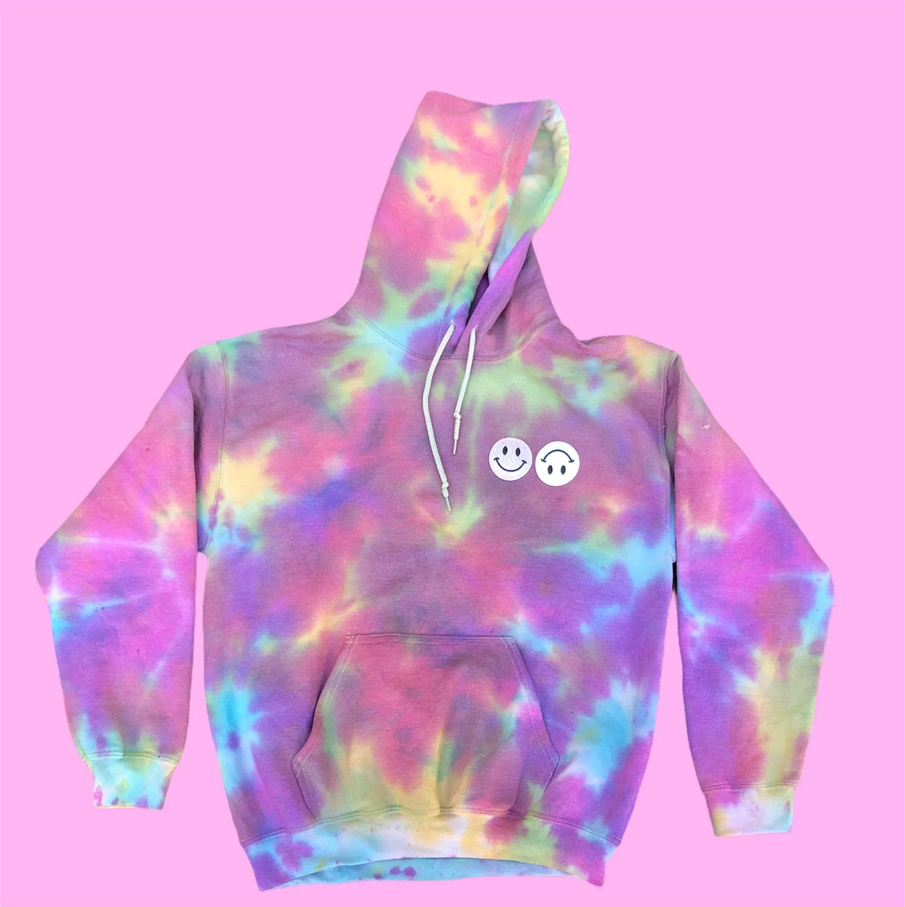 Rainbow Smiley Patch Tie Dye Hoodie