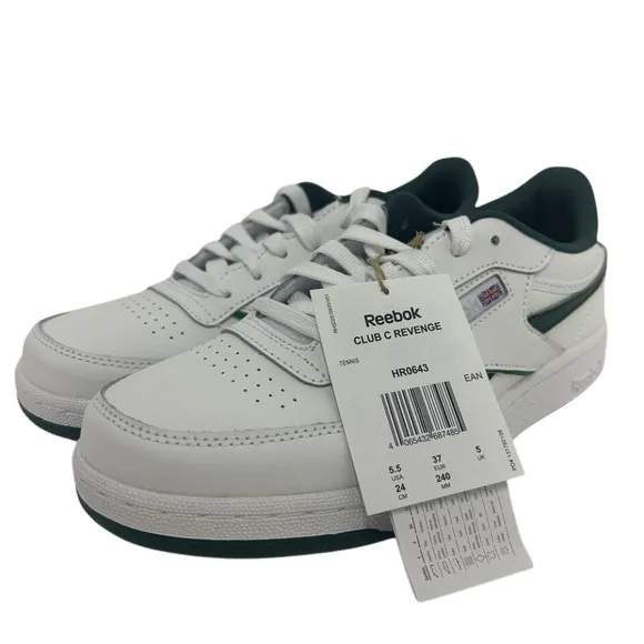 Reebok Club C Revenge HR0643 GS Sneaker Shoes Junior White Green Lace Up NR7673