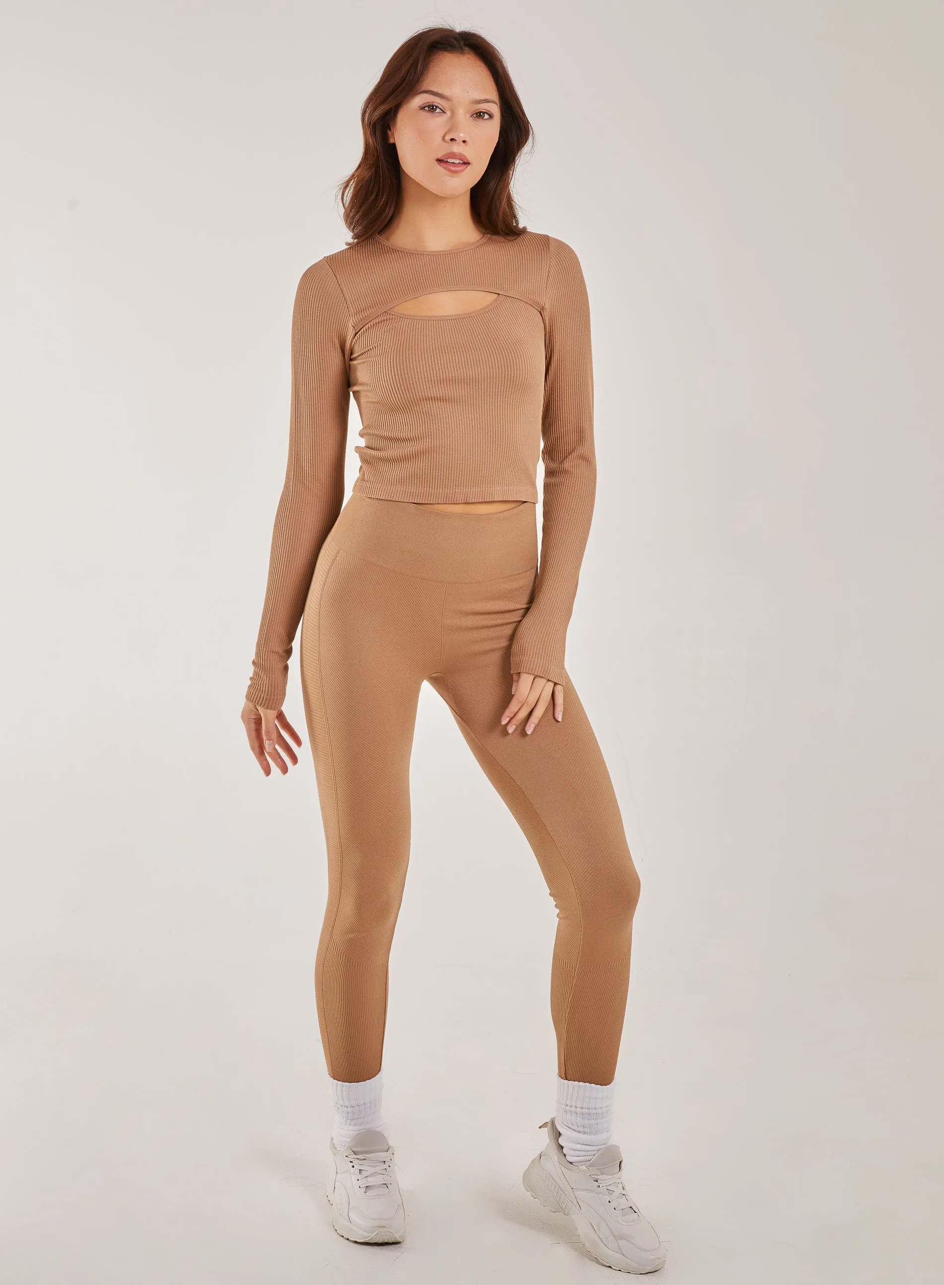 Rib Long Sleeve Cut Out Top