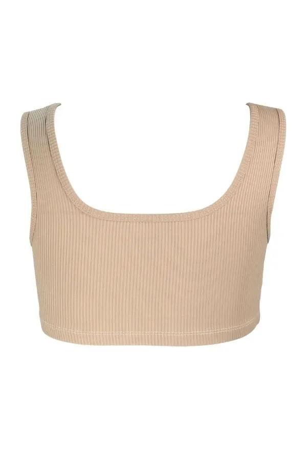 Ribbed Gia Bra- Caribou/Bone