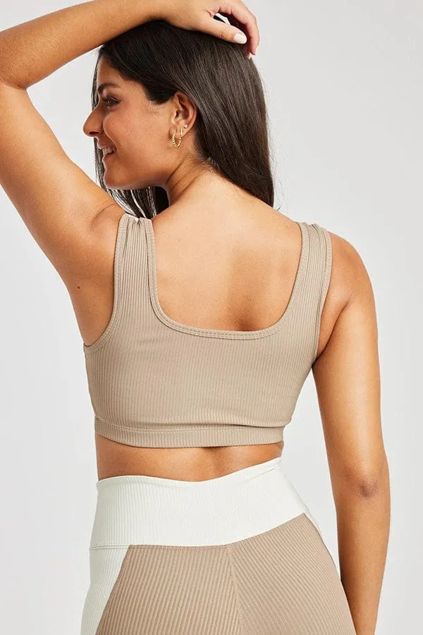 Ribbed Gia Bra- Caribou/Bone
