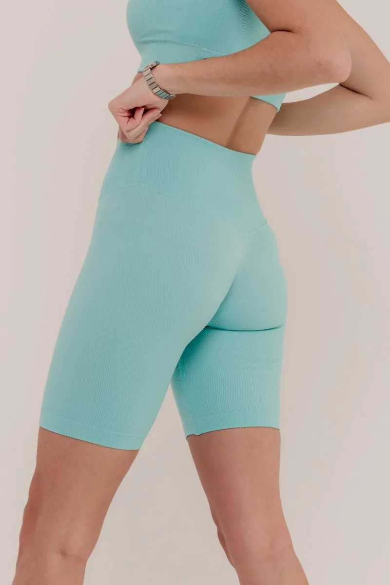 Rosa Ribbed Bicycle Shorts - Turquoise