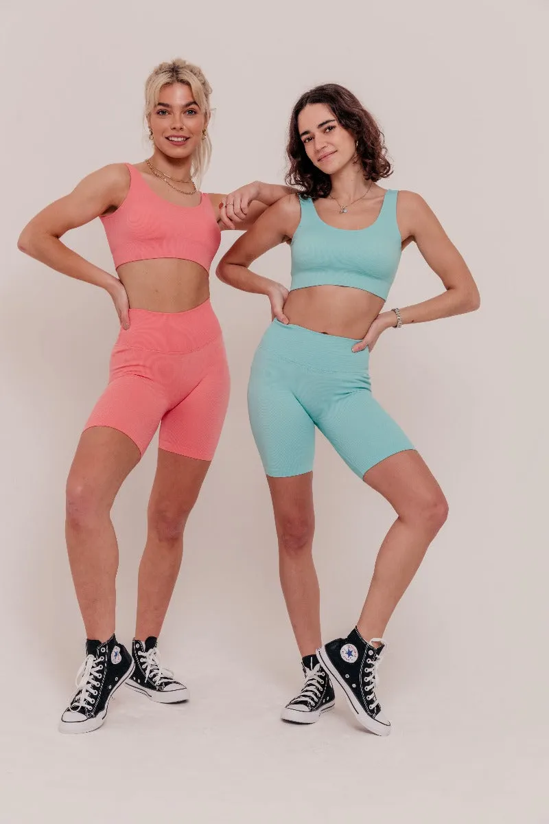 Rosa Ribbed Bicycle Shorts - Turquoise