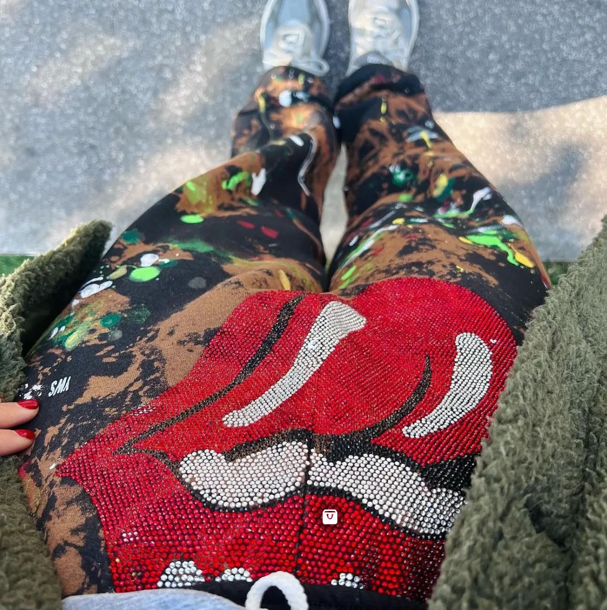 RS Embellished Black Bleach Paint Sweatpants