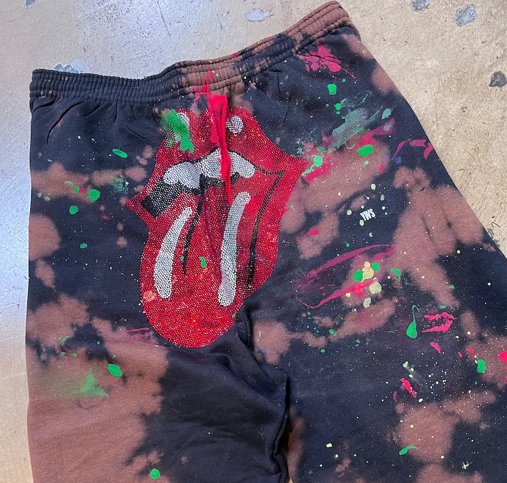 RS Embellished Black Bleach Paint Sweatpants