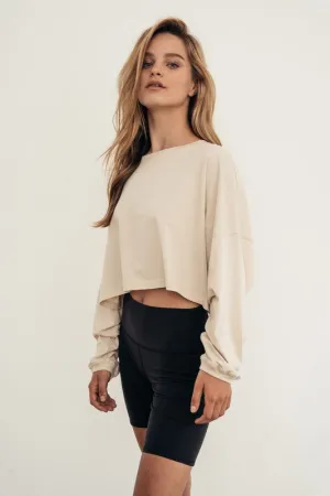 Sand // Carolyn Cropped Easy Long Sleeve Tee