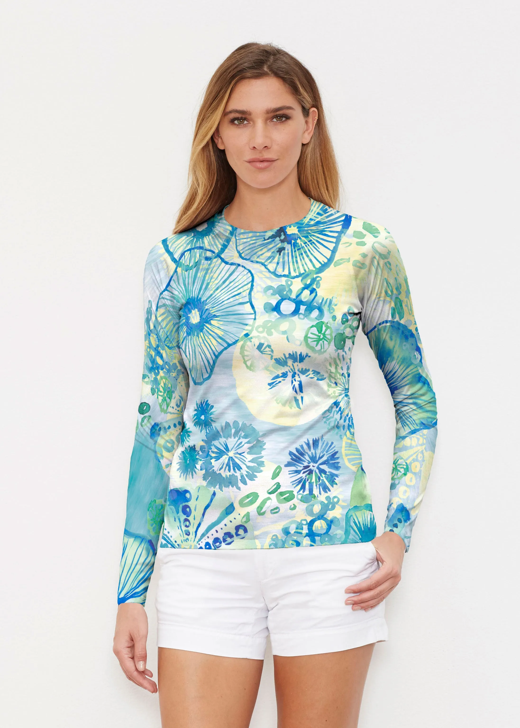 Sand Dollar Aqua (16256) ~ Long Sleeve Rash Guard