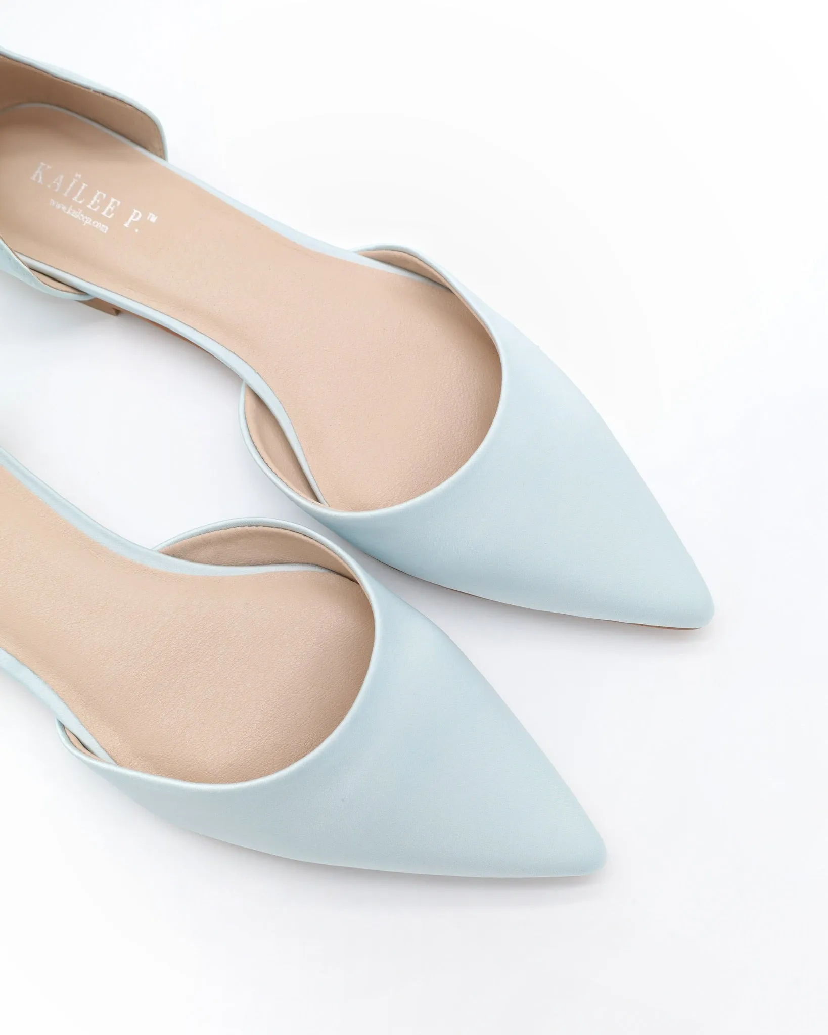 Satin Pointy Toe Bridal Flats with Ribbon Tie or Pearls Strap