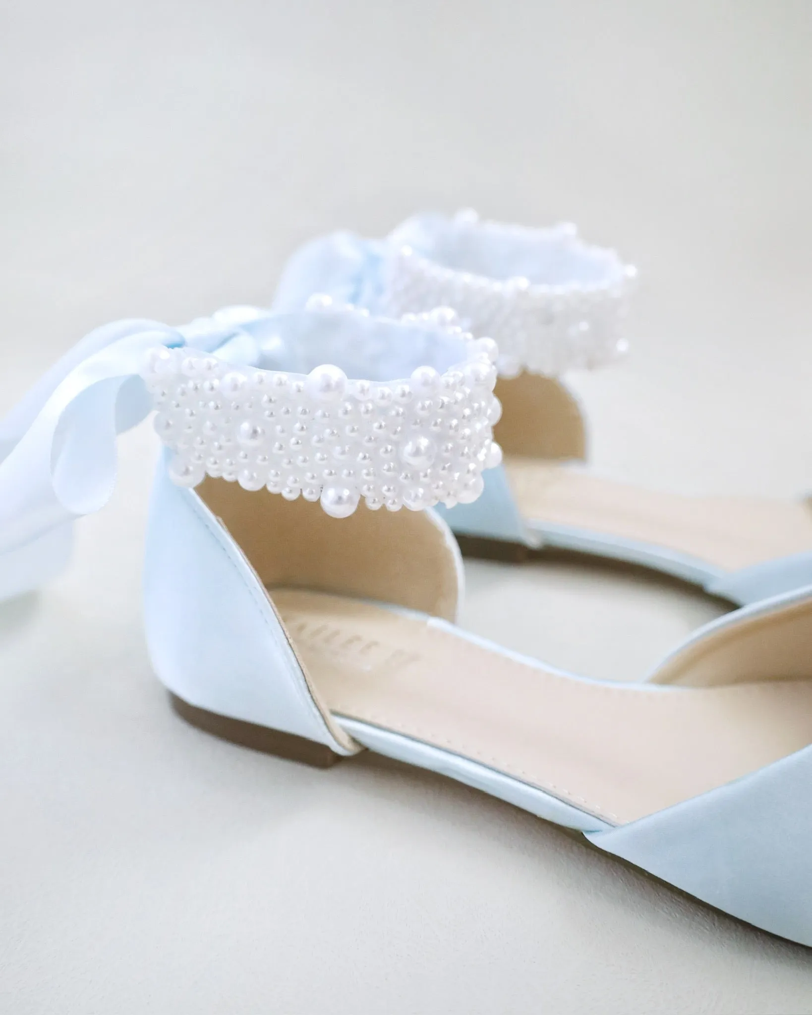 Satin Pointy Toe Wedding Flats with Perla Ankle Strap