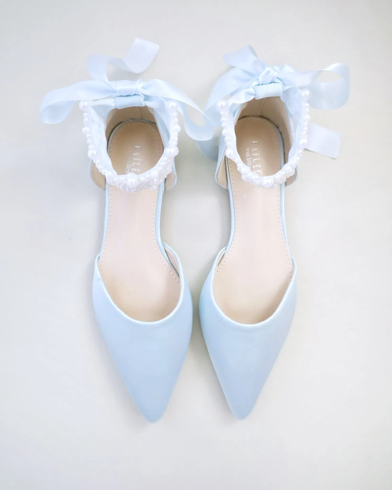 Satin Pointy Toe Wedding Flats with Perla Ankle Strap