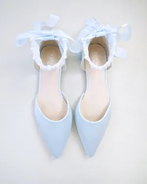 Satin Pointy Toe Wedding Flats with Perla Ankle Strap