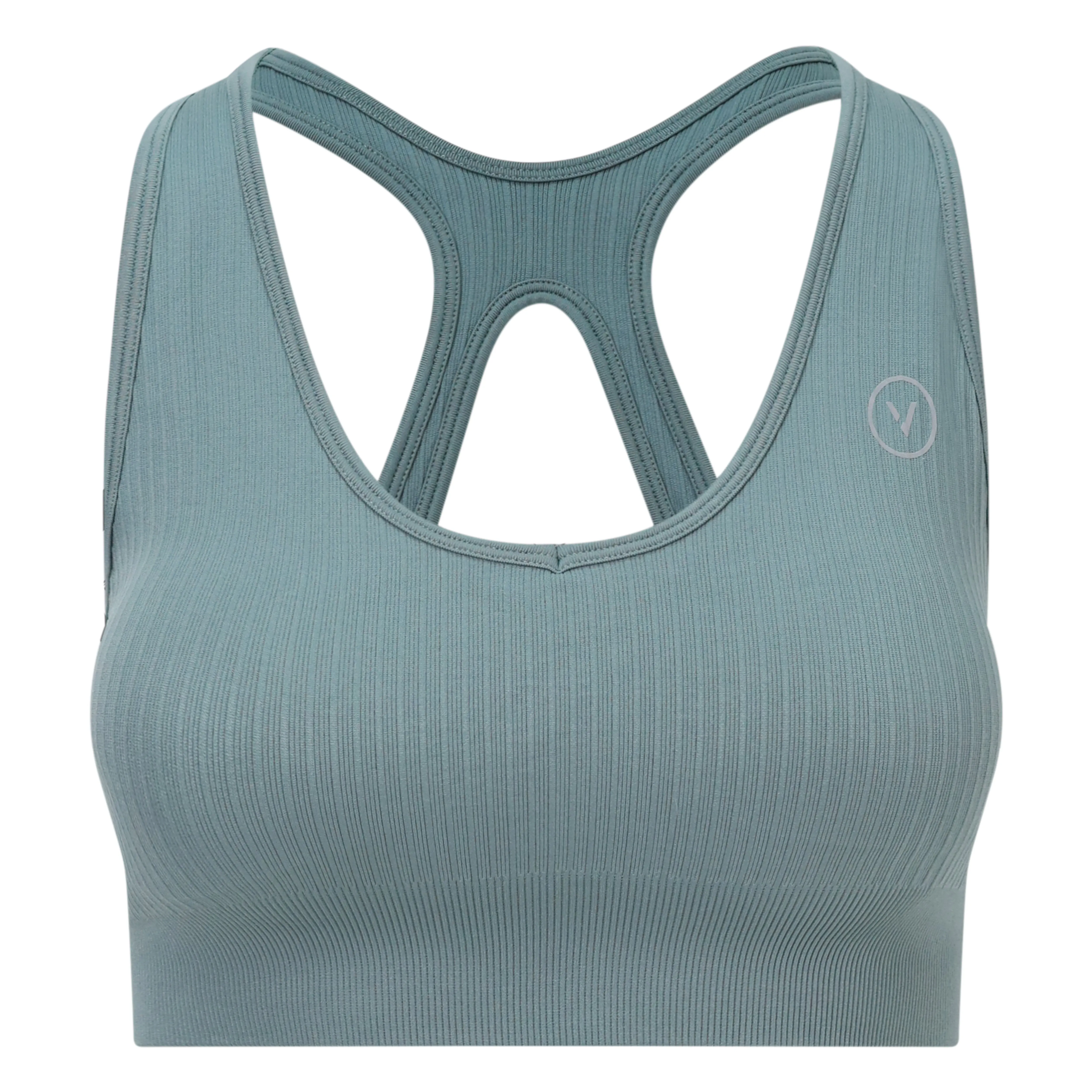 Seamless Wide Rib Crossback Bra Duck Egg